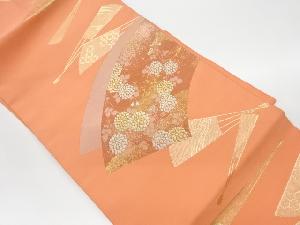 リサイクル　地紙に扇・菊模様織出し名古屋帯